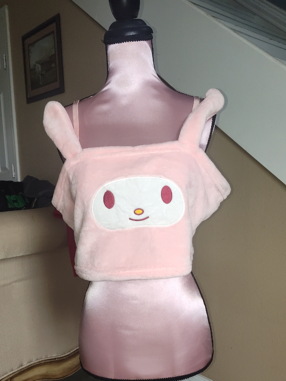 Cute Pink Bunny Plush Crop Top